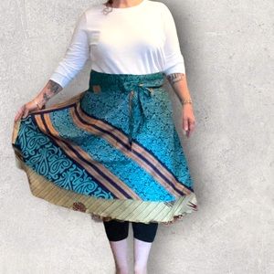 Darn Good Yarn Goddess Mini, reversible 2 layer recycled sari wrap skirt